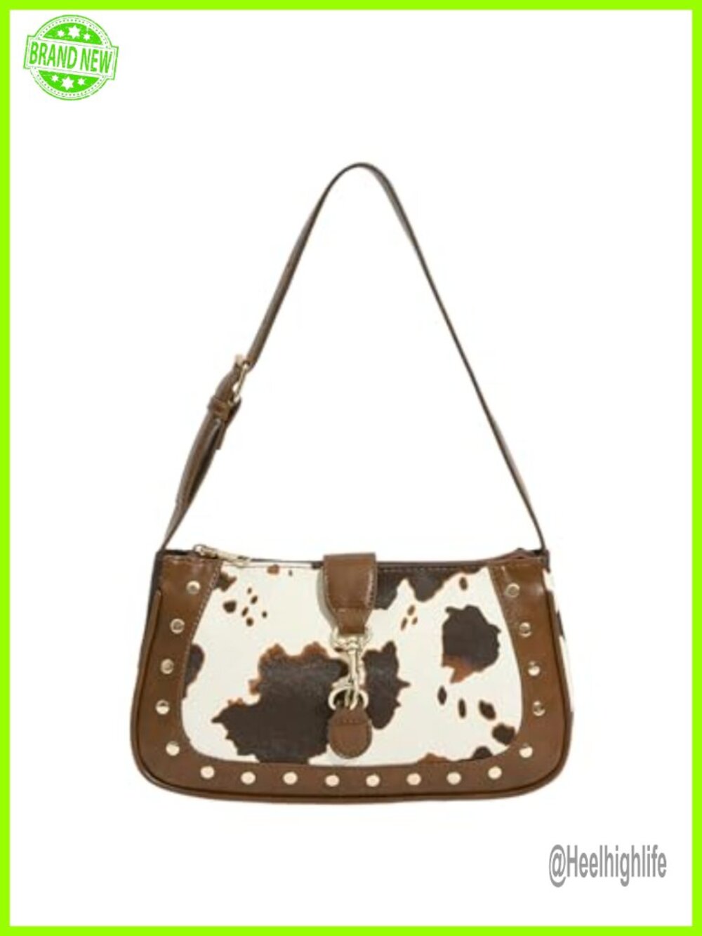 QWINEE Cow Print Shoulder Bag Faux PU Leather Zipper Clutch Purse